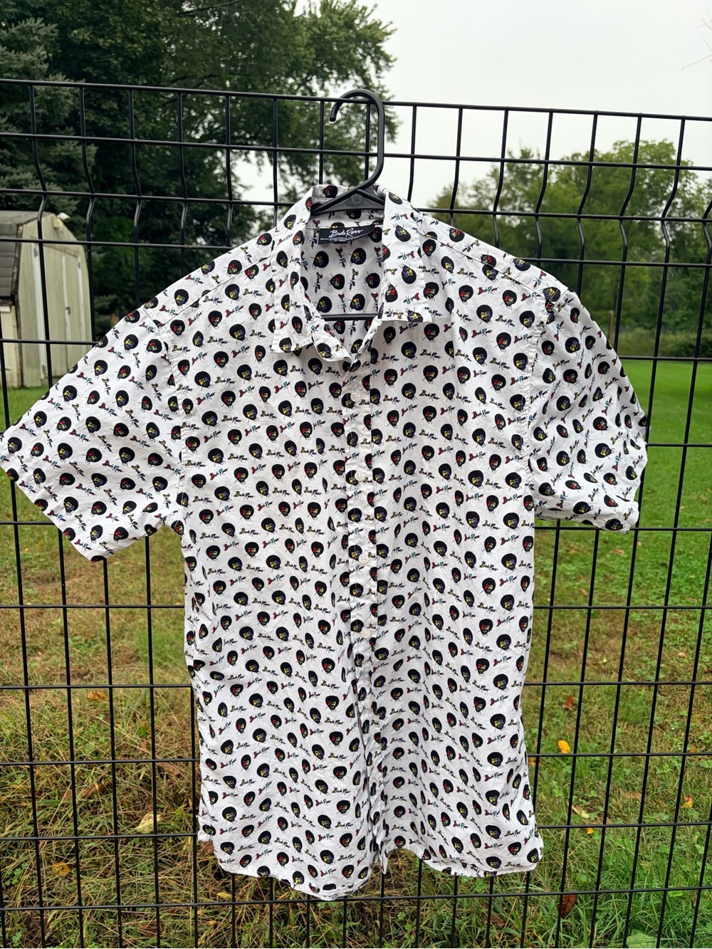 Bob Ross Casual Short-Sleeve Button-Down Shirt with BR Face and Signature